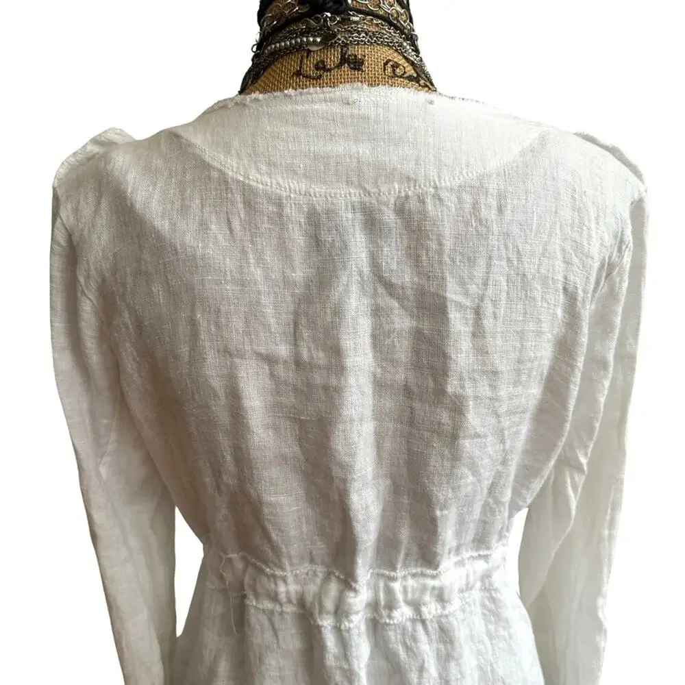 BACI - ITALIAN ORGANIC LINEN women's white jacket cardigan size MEDIUM - Picture 3 of 10